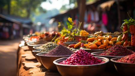 Vibrant Street Market Bustling with Activityの素材