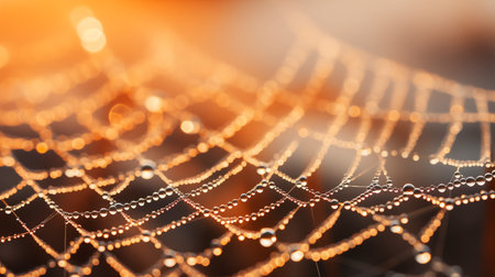 Macro Photograph of a Dew-Covered Spider Web Glisteningの素材