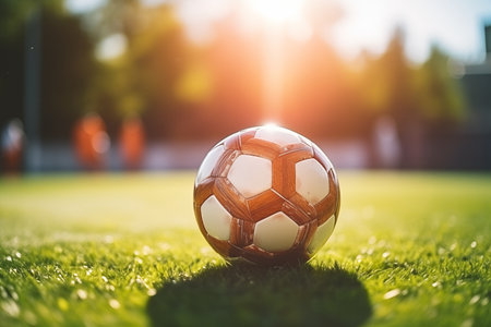 Soccer Ball on Stadium Background in Soccer Fieldの素材