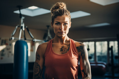 Boxer Woman with Punching Bag. Motivational Postersの素材