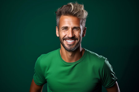 Smiling Man in Green T-Shirtの素材