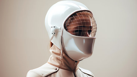 Fencing Mask in the Fencing Competition. Banner with place for text.の素材