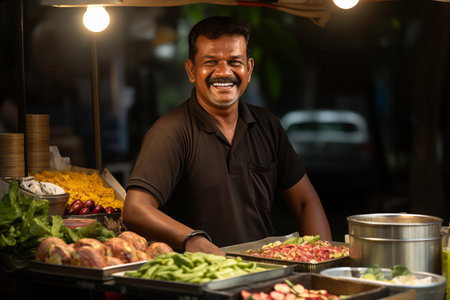 Male Street Food Vendor with Food Cartの素材