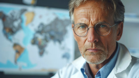 Portrait of Male geophysicist studying seismic activityの素材