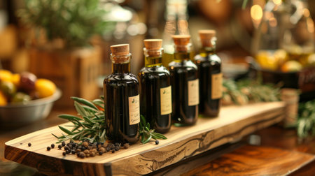 Refined olive oil tasting set, embodying the essence of Mediterranean culinary excellence.の素材