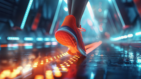 Running woman. Female athlete jogging at night. 3d renderingの素材