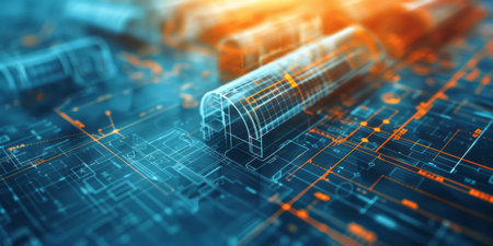 Architectural Blueprints and Building Development Projects. Abstract Construction Backgroundの素材