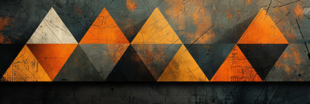 Abstract geometric background. Triangles painted with orange and black paint.の素材