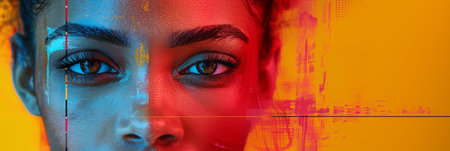 Portrait of a beautiful young African American woman with bright make-upの素材