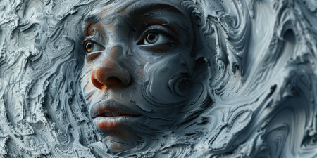 Face of a man made of liquid paint. 3d rendering.の素材
