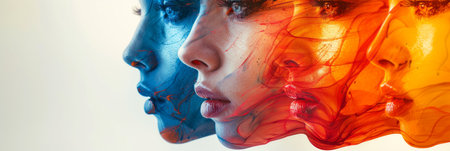 Close-up portrait of a girl with a painted face. Studio shot.の素材