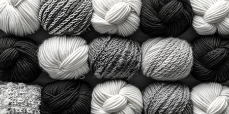 Woolen yarn for knitting as a background. Top view.の素材