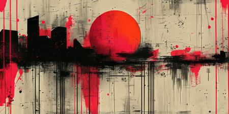 Abstract grunge urban background with red and black splashes, illustrationの素材