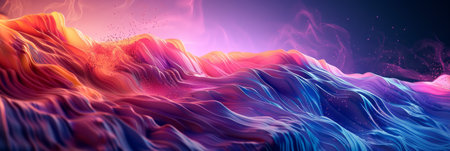 The mountain in this abstract painting is depicted in vibrant colors, with jagged peaks and sloping sides. The colors blend together to create a dynamic and energetic representation of a mountain landscape.の素材