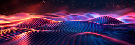 Abstract of wavy surface with dynamic particles. Futuristic background with dynamic waves..の素材