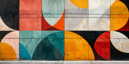 Colorful abstract pattern on the concrete wall. Street art concept.の素材