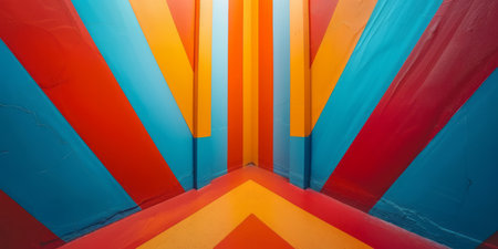 Interior of a room with colorful walls and stairs. Abstract background.の素材