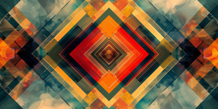 abstract background with geometric pattern in red, orange and black colors.の素材