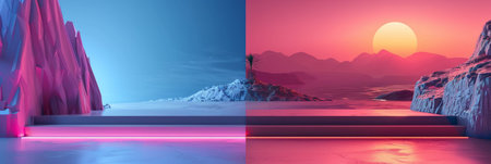 A towering mountain overlooks a cascading waterfall in a breathtaking natural landscape.の素材