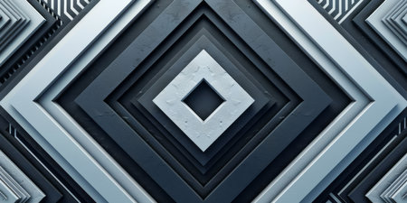 Abstract black and white geometric design covering a wall.の素材