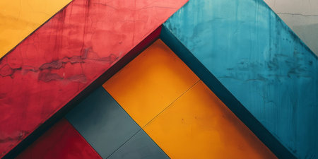 abstract background of colored geometric shapes in a modern art gallery.の素材