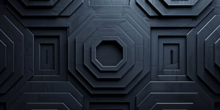 Black wall adorned with intricate geometric shapes.の素材