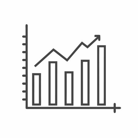 Growth indicator through a stylized vector illustration of a bar chart with upward trends and data pointsのイラスト素材