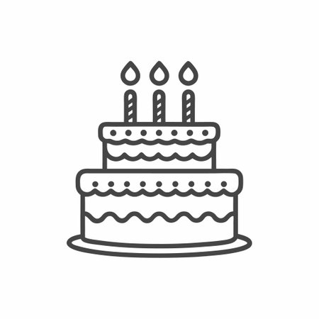 The illustration showcases a delightful two-tiered birthday cake adorned with vibrant icing and three flickering candles atopのイラスト素材