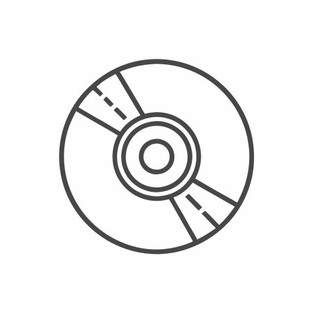 Stylized illustration of a compact disc, showing a minimalist design with black lines on a white...