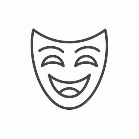 A simple, outline illustration of a happy theater mask, representing joy and performance.のイラスト素材