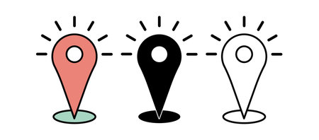 Three stylized location pins in vibrant colors, showcasing modern design elements.のイラスト素材