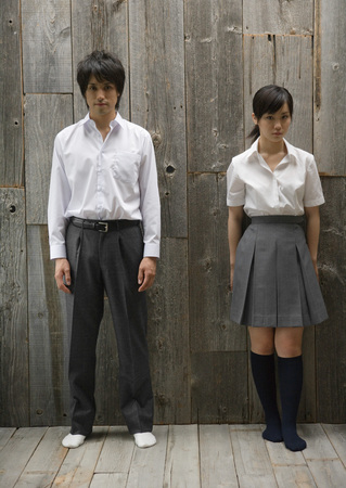 A teenage school coupleの写真素材
