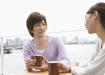 Couple having tea timeの写真素材