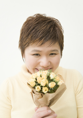 Woman Holding Bouquetの写真素材