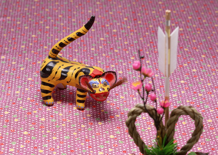 New year's decoration and paper tigerの写真素材