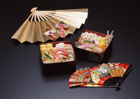 Fan and new year's dishesの写真素材