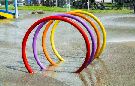 Colorful sprinkle rings in aqua park. Water entertainment parkの写真素材