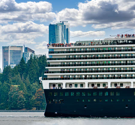 Huge ocean cruise ship leaving Vancouvers port for globe ocean tourの写真素材