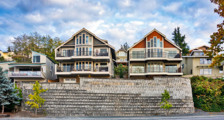 Residential houses on the land terrace fortified with the retention wall