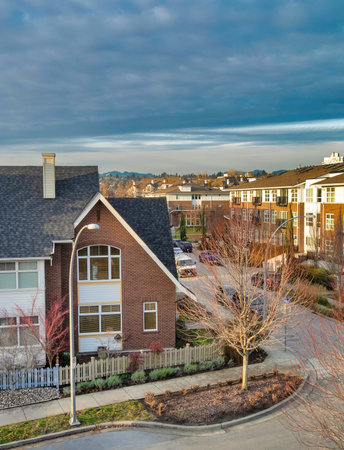 Top view on residential townhouse and condominium buildings