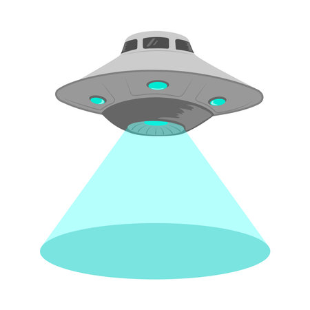 Illustration of a UFO with a blue light beam towards the ground.のイラスト素材