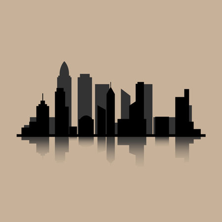 Illustration of silhouette of a city, buildings, structure, and skyscrapers.のイラスト素材