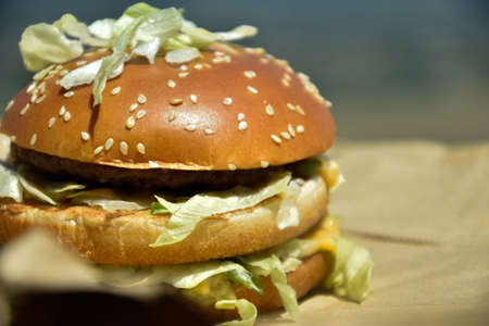 Close-up, close-up view Burger, Hamburger from self-service restaurantの写真素材