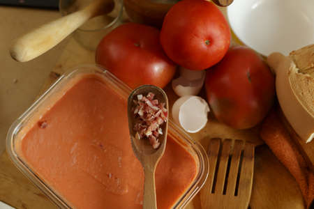 Food ingredients to make Salmorejo, a traditional food from Cordoba, Spain.の写真素材