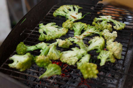 broccoli grilled on homemade barbecue, healthy vegetarian foodの写真素材