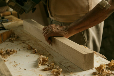 The Art of Craftsmanship in Woodworking Observing a Skilled Artisan at Work Masterfullyの写真素材