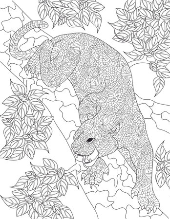 stylized image of a panther. Coloring book for adults.のイラスト素材