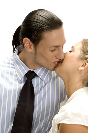 kissing couple posing with white backgroundの写真素材