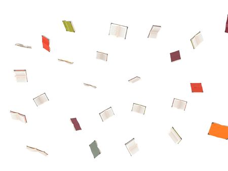 three dimensional flying books on an isolated backgroundの写真素材