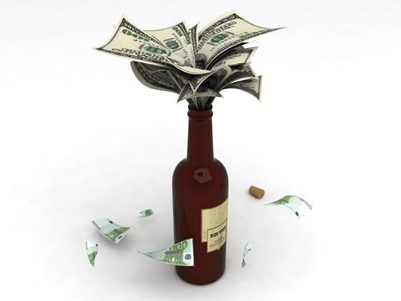 three dimensional view of money in a wine bottle on an isolated background
の写真素材